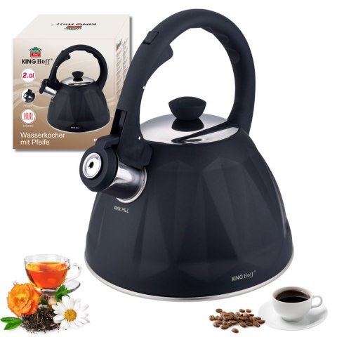 CZAJNIK 2L Z GWIZDKIEM KINGHOFF KH-1997 CZARNY MAT