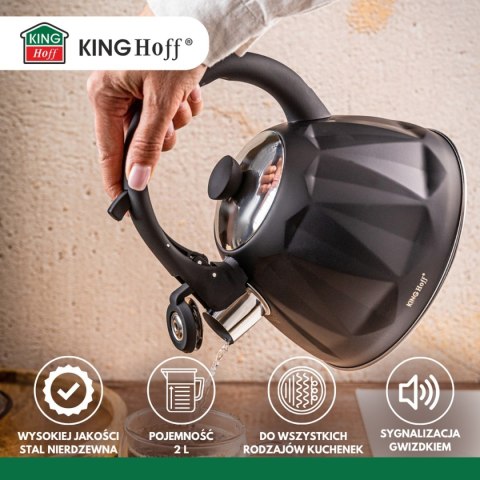CZAJNIK 2L Z GWIZDKIEM KINGHOFF KH-1997 CZARNY MAT