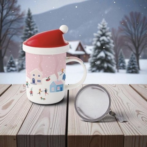 Kubek z pokrywką i metalowym zaparzaczem 370 ml w pudełku