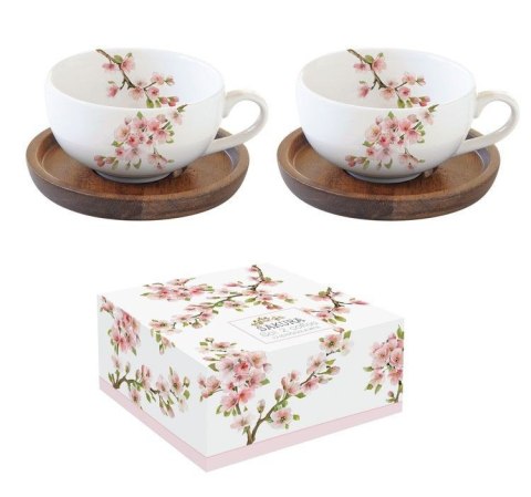Kwiat Wiśni Filiżanki z Drewnianymi Spodkami w Ozd