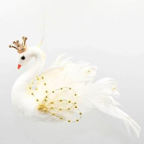 ŁABĘDŹ DEKORACYJNY WISZĄCY BOMBKA 17CM ZŁOTE SKRZYDŁA