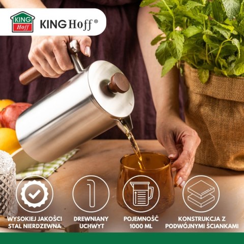 STALOWY ZAPARZACZ TŁOKOWY DO KAWY HERBATY 1L KINGHOFF KH-1995