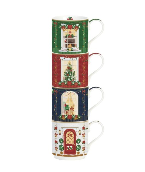 Świąteczna scanka Kpl. 4 porcelanowych kubków 275 ml w kolorowym pudełku