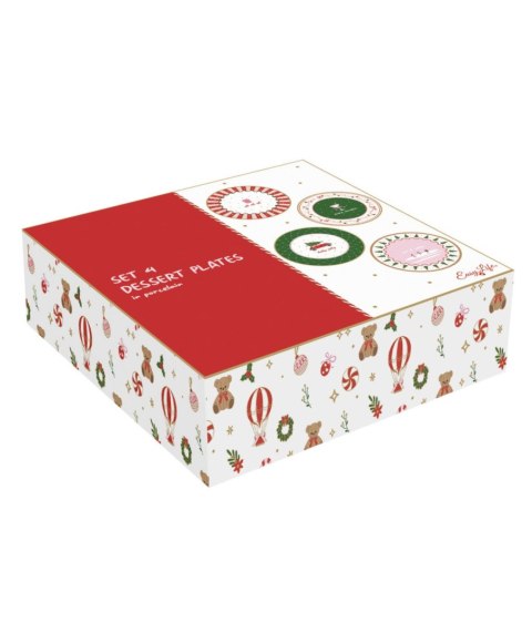 Świąteczny twist Zestaw 4 porcelanowych talerzyków Ø 19,5 cm w kolorowym pudełku