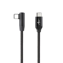 KABEL USB-C do C M-M kątowy 480Mbps 60W 1m ART czarny, oplot, obudowa ALU