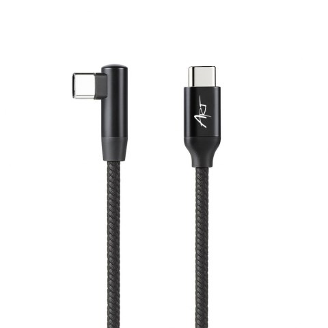 KABEL USB-C do C M-M kątowy 480Mbps 60W 2m ART czarny, oplot, obudowa ALU