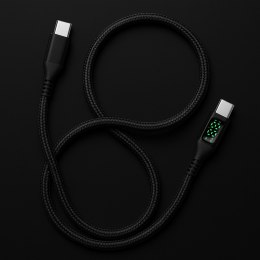KABEL USB-C męski - męski 480Mbps 100W 1m ART czarny, oplot, wyświetlacz