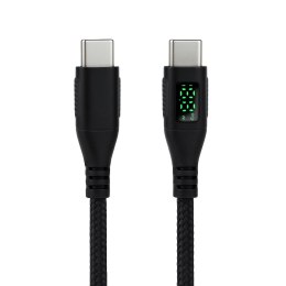 KABEL USB-C męski - męski 480Mbps 100W 1m ART czarny, oplot, wyświetlacz