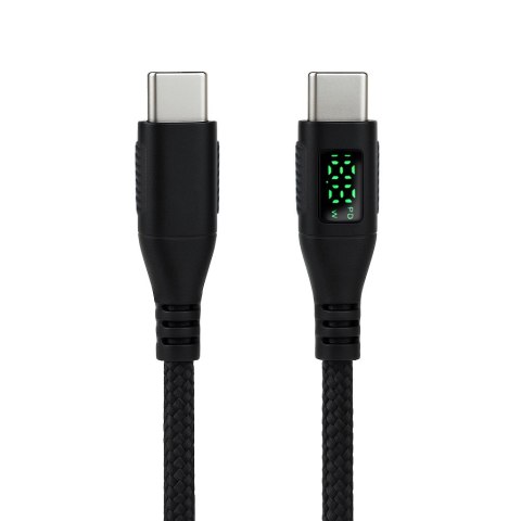 KABEL USB-C męski - męski 480Mbps 100W 1m ART czarny, oplot, wyświetlacz