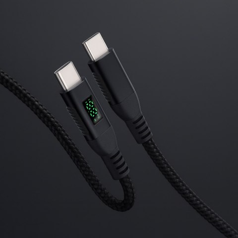 KABEL USB-C męski - męski 480Mbps 100W 2m ART czarny, oplot, wyświetlacz