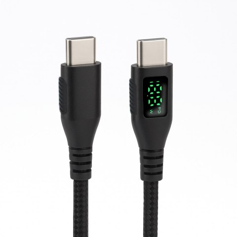 KABEL USB-C męski - męski 480Mbps 100W 2m ART czarny, oplot, wyświetlacz