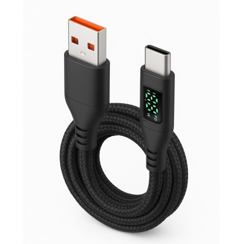 KABEL USB-C/USB-A M-M 480Mbps 60W 1m ART czarny, oplot, wyświetlacz