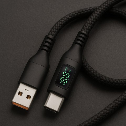 KABEL USB-C/USB-A M-M 480Mbps 60W 1m ART czarny, oplot, wyświetlacz