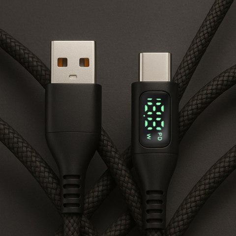 KABEL USB-C/USB-A M-M 480Mbps 60W 2m ART czarny, oplot, wyświetlacz