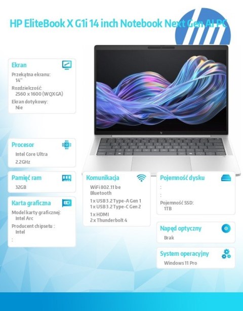 Notebook EliteBook X G1i U7 258V 1TB/32GB/W11P/14 B9ZY1ET