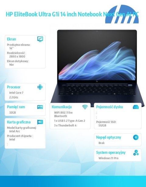 Notebook EliteBook Ultra G1i U7 258V/512GB/32GB/W11P/14.0 B9ZX2ET