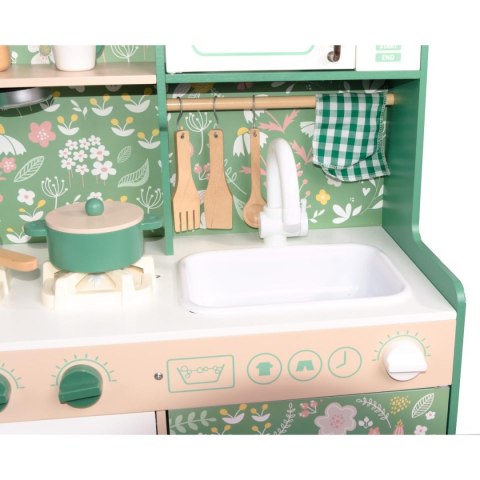 KUCHNIA DREWNIANA DLA DZIECI PODŚWIETLANE PALNIKI LAMPKA LED 90x30x90CM ZIELONA