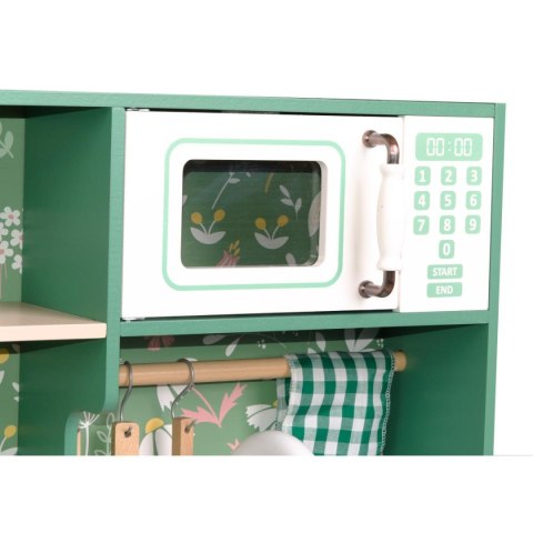 KUCHNIA DREWNIANA DLA DZIECI PODŚWIETLANE PALNIKI LAMPKA LED 90x30x90CM ZIELONA