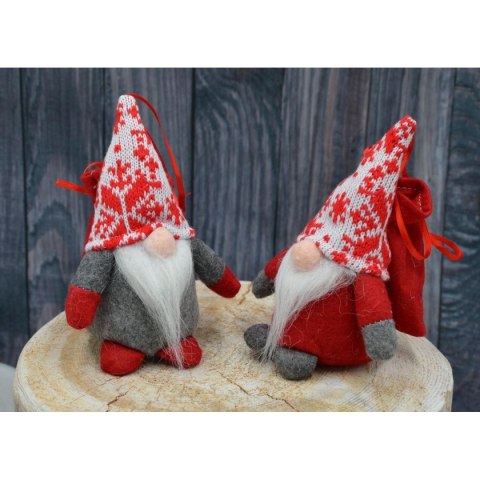 MIKOŁAJEK DEKORACYJNY Z WORKIEM NA PREZENT 15CM CZERWONY