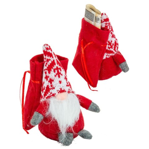 MIKOŁAJEK DEKORACYJNY Z WORKIEM NA PREZENT 15CM CZERWONY