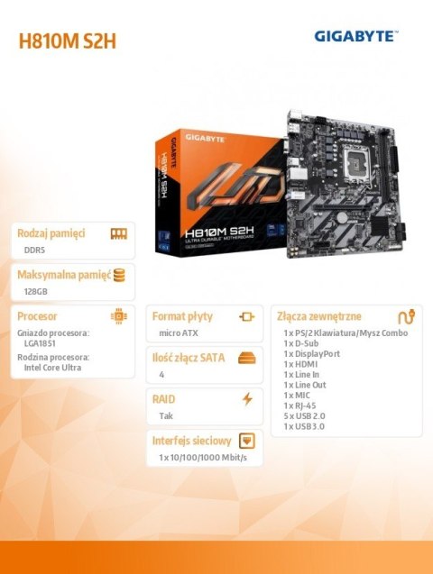 Płyta główna H810M S2H s1851 2DDR5 DP/HDMI/DSUB mATX