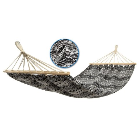 HAMAK OGRODOWY 1 OSOBOWY 200X100CM Z DRĄŻKIEM ETNO CZARNO-BIAŁY