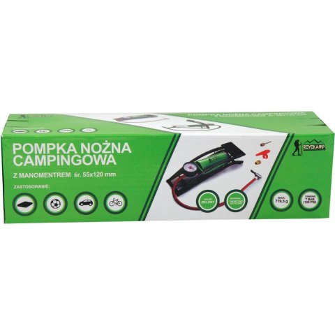 POMPKA NOŻNA CAMPINGOWA Z MANOMETREM 55x120MM ROYOKAMP