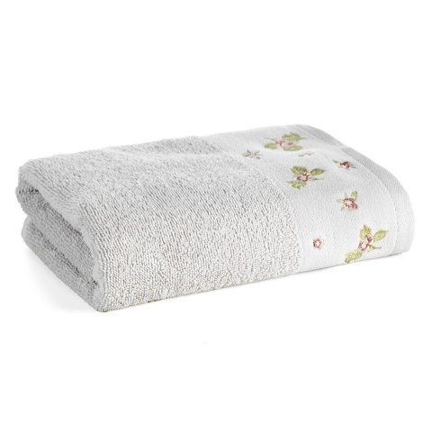Ręcznik DALIA kwiatowy haft 50x90 cm srebrny