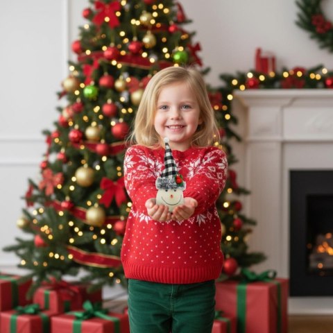 BAŁWANEK DEKORACYJNY 20CM Z CZAPKĄ W BIAŁO CZARNĄ KRATKĘ