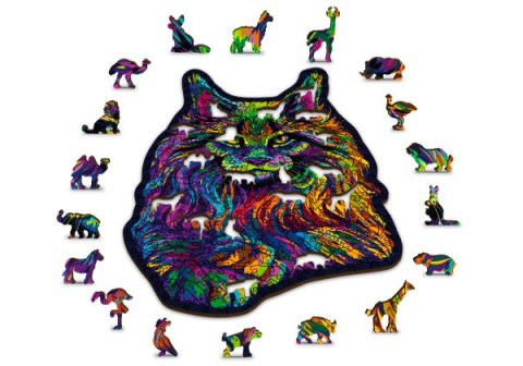 Drewniane Puzzle z figurkami - Tęczowy kot rozm. L, 274 elementów
