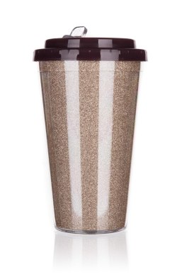 Kubek podróżny o podwójnych ściankach GLITTERS 500 ml, jasny brąz