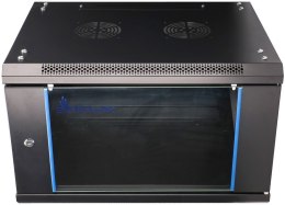 Szafka wisząca rack 6U 600x600 czarna szklane drzwi