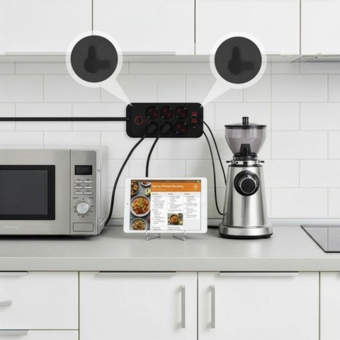 Listwa zasilająca MCE391 B 6 gniazd 4xUSB-A 1xUSB-C, 110-240V AC 50/60Hz, 2.1A max 2500W, czarna