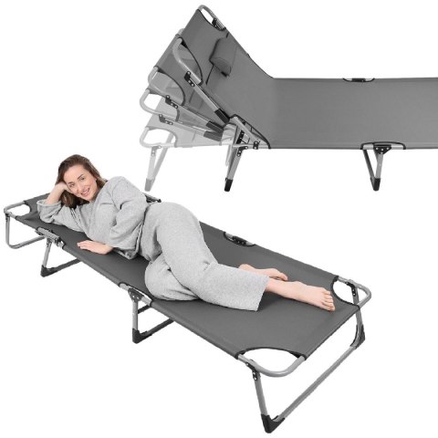 ŁÓŻKO TURYSTYCZNE SKŁADANE 3- POZYCYJNE 188X73X28CM CIEMNO SZARE