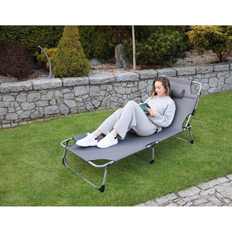 ŁÓŻKO TURYSTYCZNE SKŁADANE 3- POZYCYJNE 188X73X28CM CIEMNO SZARE