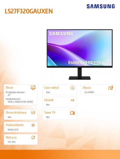 Monitor 27 cali S32GF IPS 1920x1080 FHD 16:9 2xHDMI 5ms 120Hz płaski 3YOn-Site (LS27F320GAUXEN)