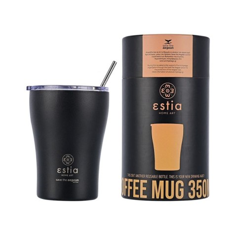 Czarny kubek termiczny ze słomką 350 ml Midnight Black