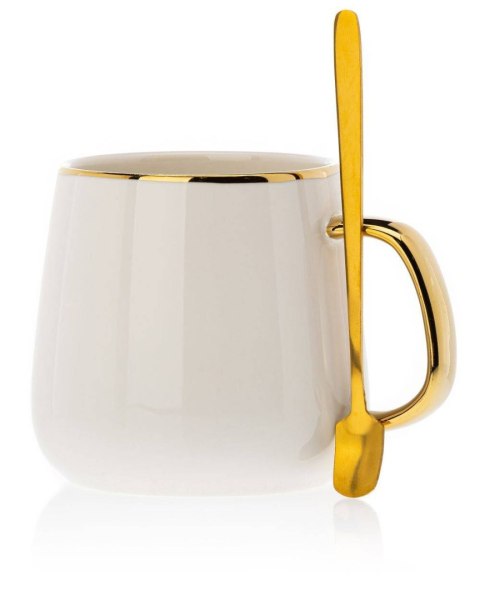 Serwis kawowy Noah White Gold Komplet wykonany z ceramiki w kolorze biało-złotym. Zestaw zawiera 4 Filiżanki, dzbanek, 4 łyżeczk