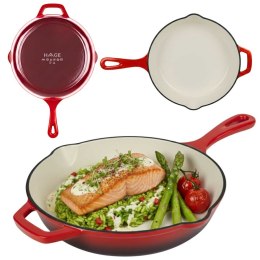EMALIOWANA PATELNIA ŻELIWNA 26cm HAGE CZERWONA