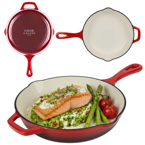 EMALIOWANA PATELNIA ŻELIWNA 26cm HAGE CZERWONA