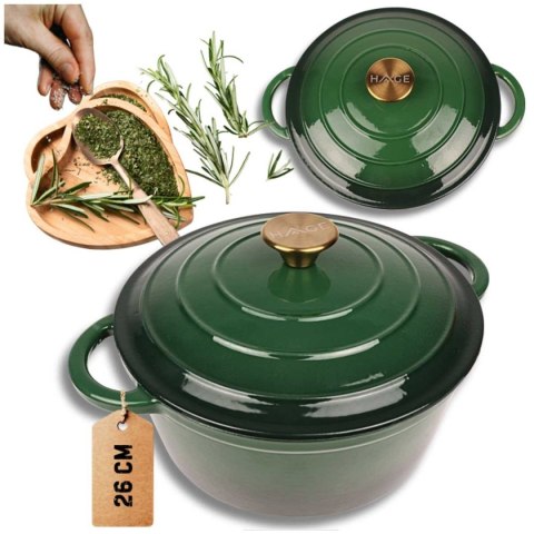 EMALIOWANY GARNEK ŻELIWNY 24cm 4L HAGE ZIELONY