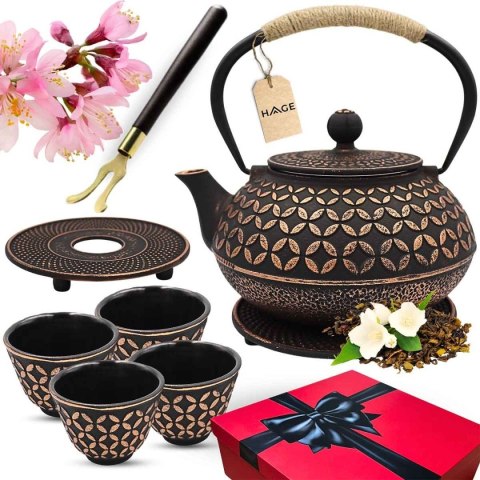 ZAPARZACZ ŻELIWNY DZBANEK ZŁOTY 900ml Z FILTREM i FILIŻANKAMI PREZENT