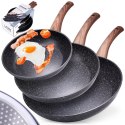 Zestaw komplet patelni granitowych BLACK&WOOD 3-ele 20 / 24 / 28 cm VILDE 199011
