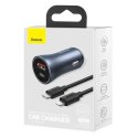 Ładowarka samochodowa Baseus Golden Contactor Pro, USB + USB-C, QC4.0+, PD, SCP, 40W (szara) + kabel USB-C do iP 1m (czarny)