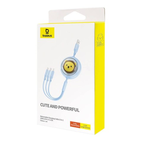 Kabel ładowania 3w1 Baseus USB do USB-C, USB-M, Lightning 3,5A, 1,1m (niebieski)