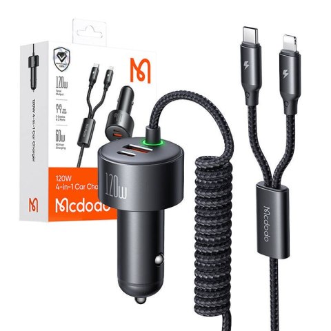 Ładowarka samochodowa MCDODO CC-0370 120W z kablami USB-C/Lightning