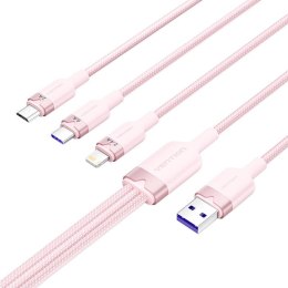 Kabel USB 2.0 A do 3w1 6A Vention CTRPG 1.5M (różowy)