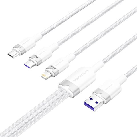 Kabel VENTION CTRWG USB-A-Lightning/USB-C/microUSB 1.5m 6A (biały)