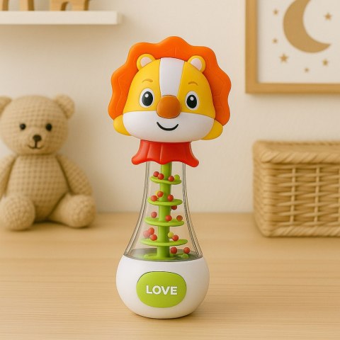 Grzechotka Zabawka Dla Niemowlaka Lew Z Kolorowymi Kuleczkami