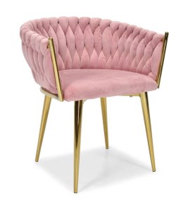 Krzesło Welurowe Różowe GLAMOUR - Złote Nogi Pleciony Nowoczesny
